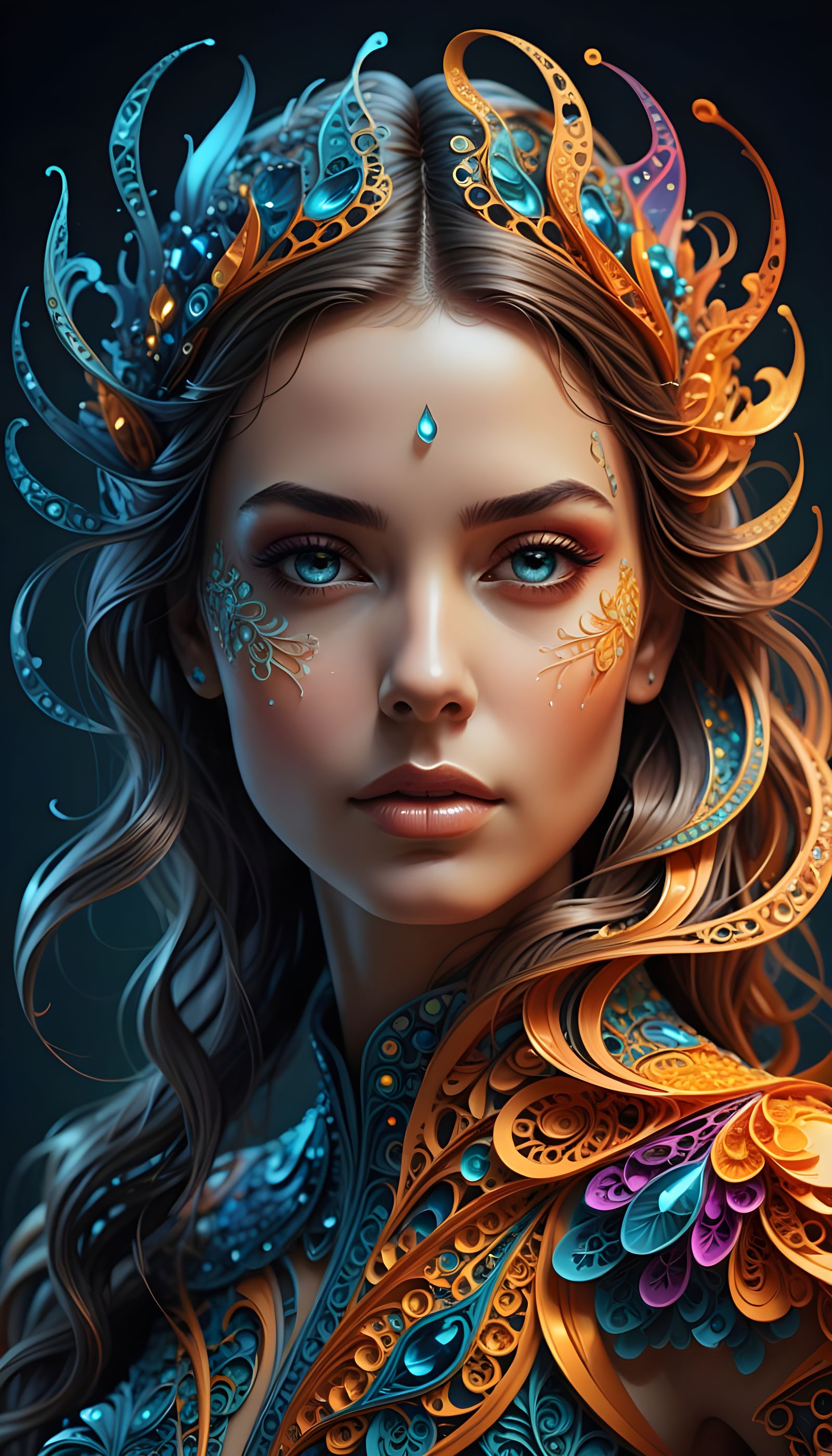 Hyperrealistic Woman Portrait with Nanoparticle Infrastructu...