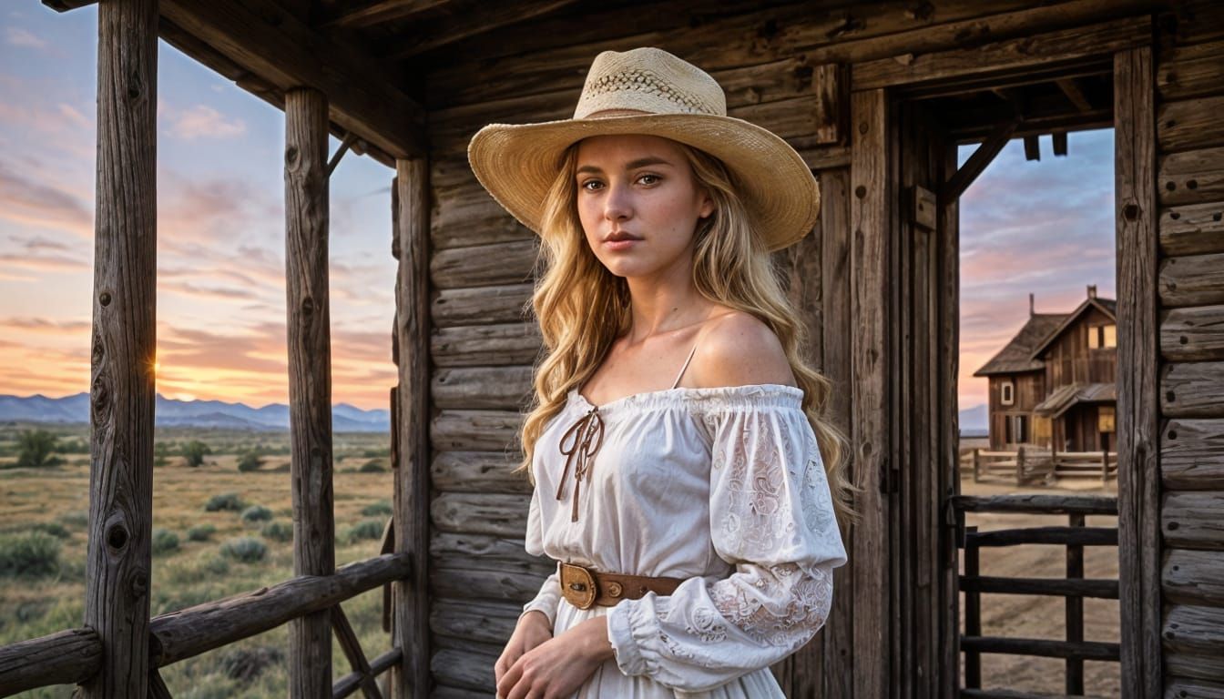 Beautiful Blonde in Cowboy Town Sunset