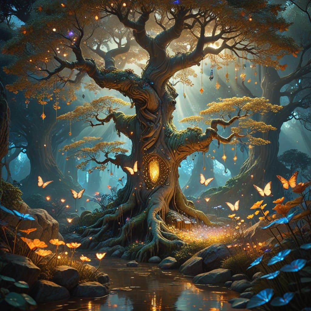 Zen Garden Within Ancient Tree, Digital Painting