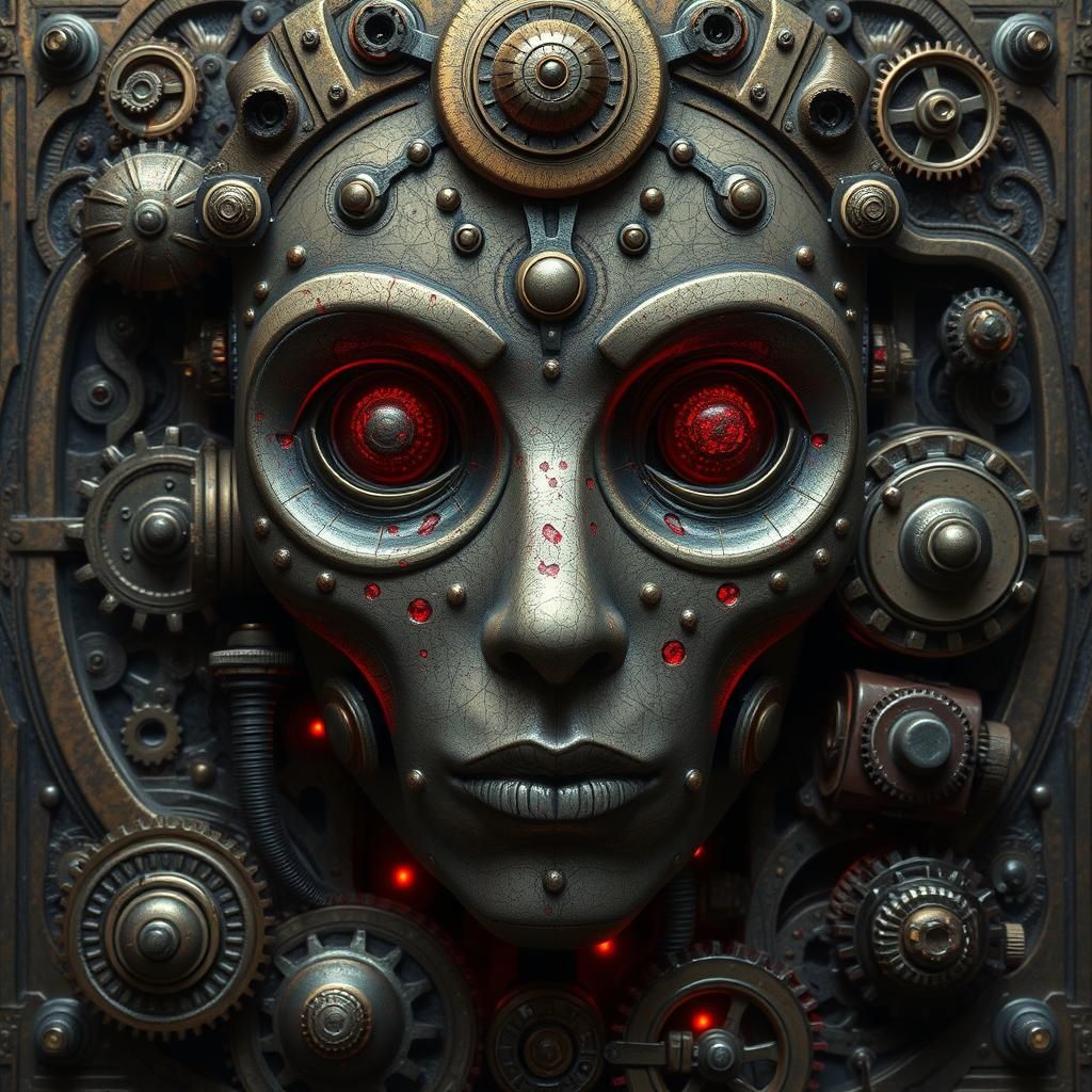 Steampunk Automaton Face with Plum Diesel Cheeks
