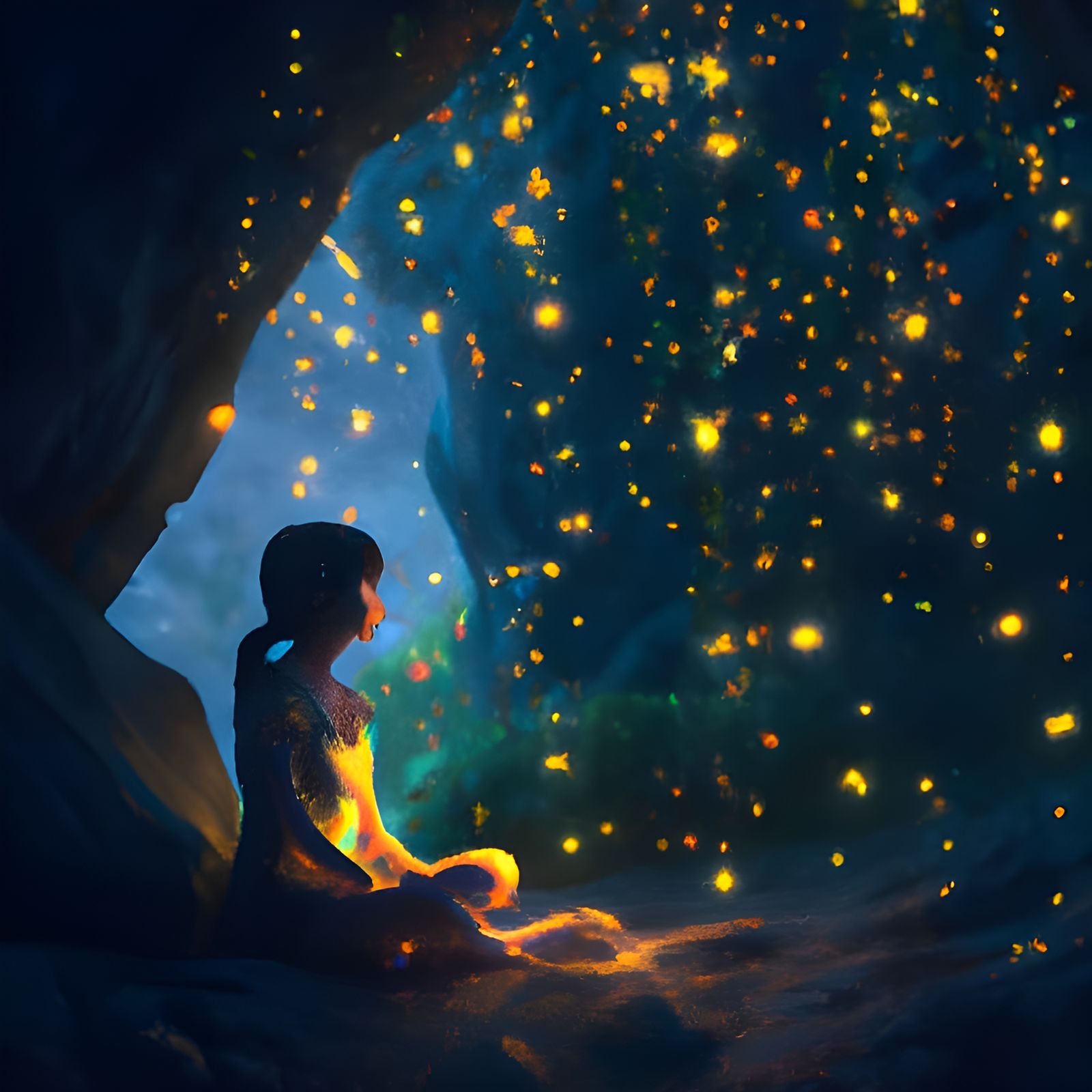 Girl in Firefly Cave: Dramatic Digital Painting