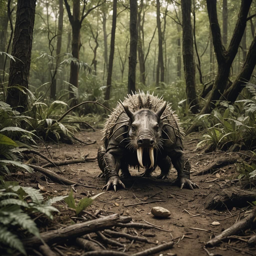 An alien creature that looks like a fusion between a porcupi...