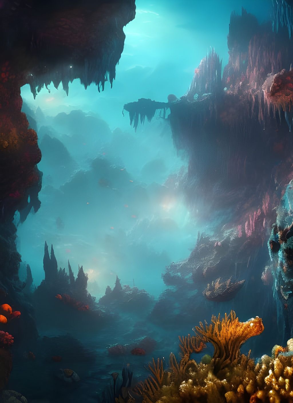 Fantastical Underwater Cave Concept Art