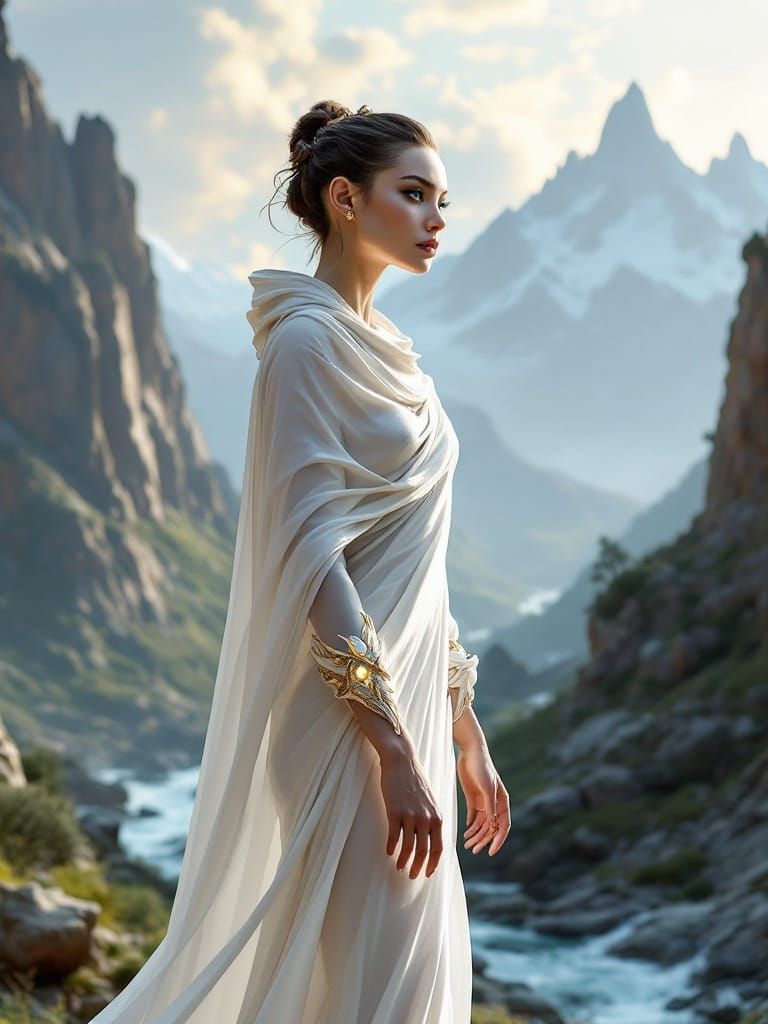 Extraterrestrial Goddess in Futuristic Landscape