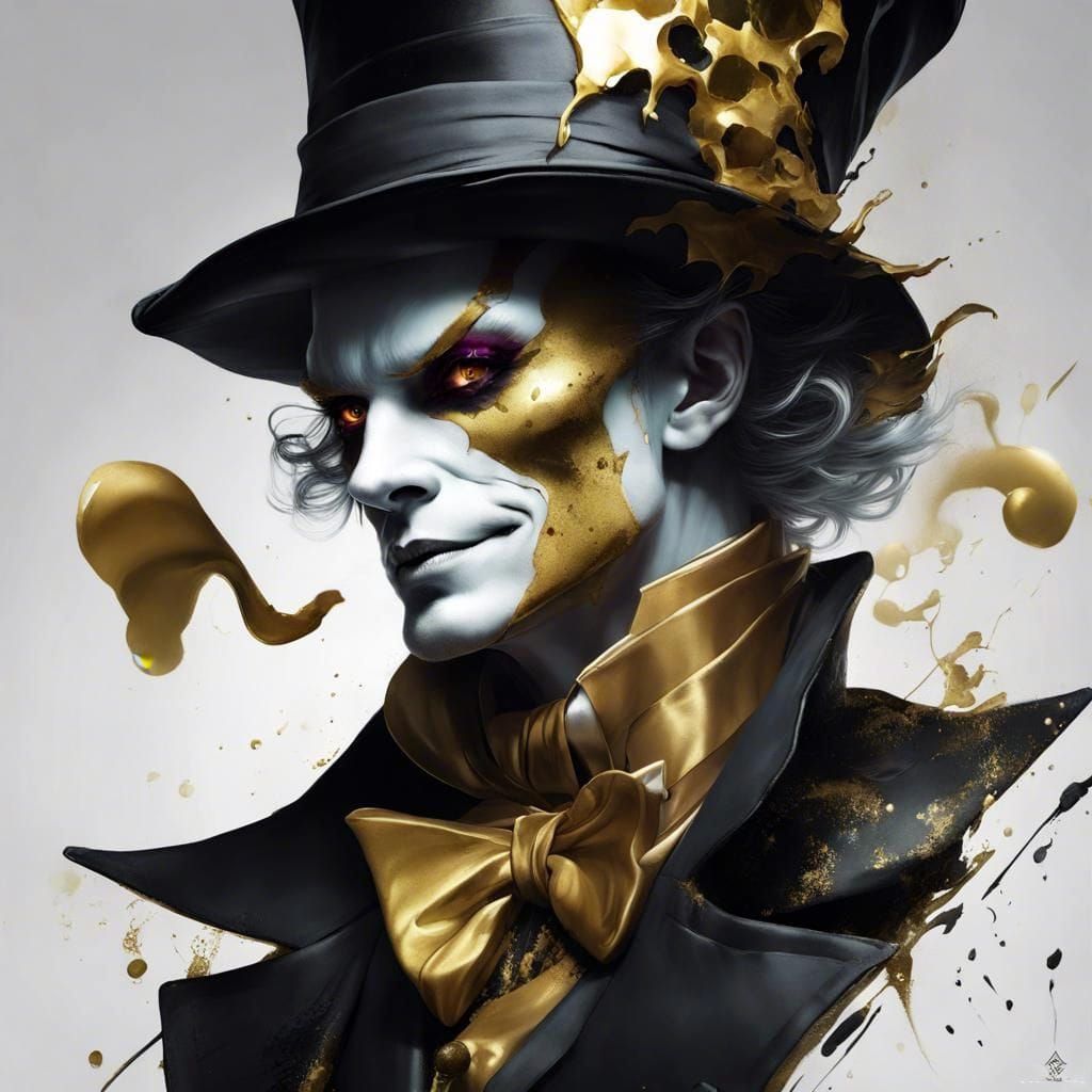 Villainous Mad Hatter Portrait in Black and Gold