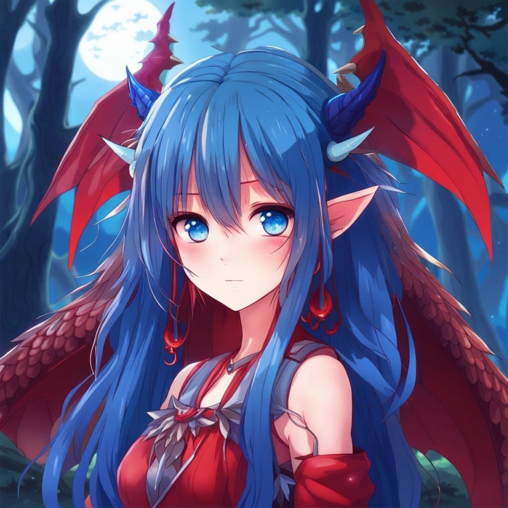Anime Girl with Dragon Wings and Horns