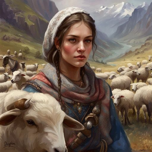 Dagestani Girl in Mountain Village, Royo Style