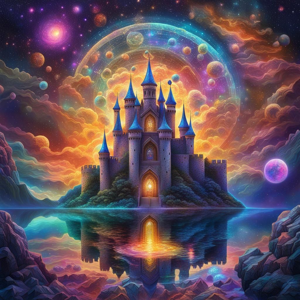 Astral Castle: Holographic Cosmic Illustration
