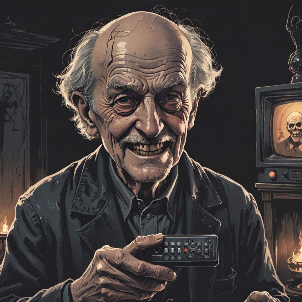 Creepy Old Man with Remote: Vintage Horror Comic