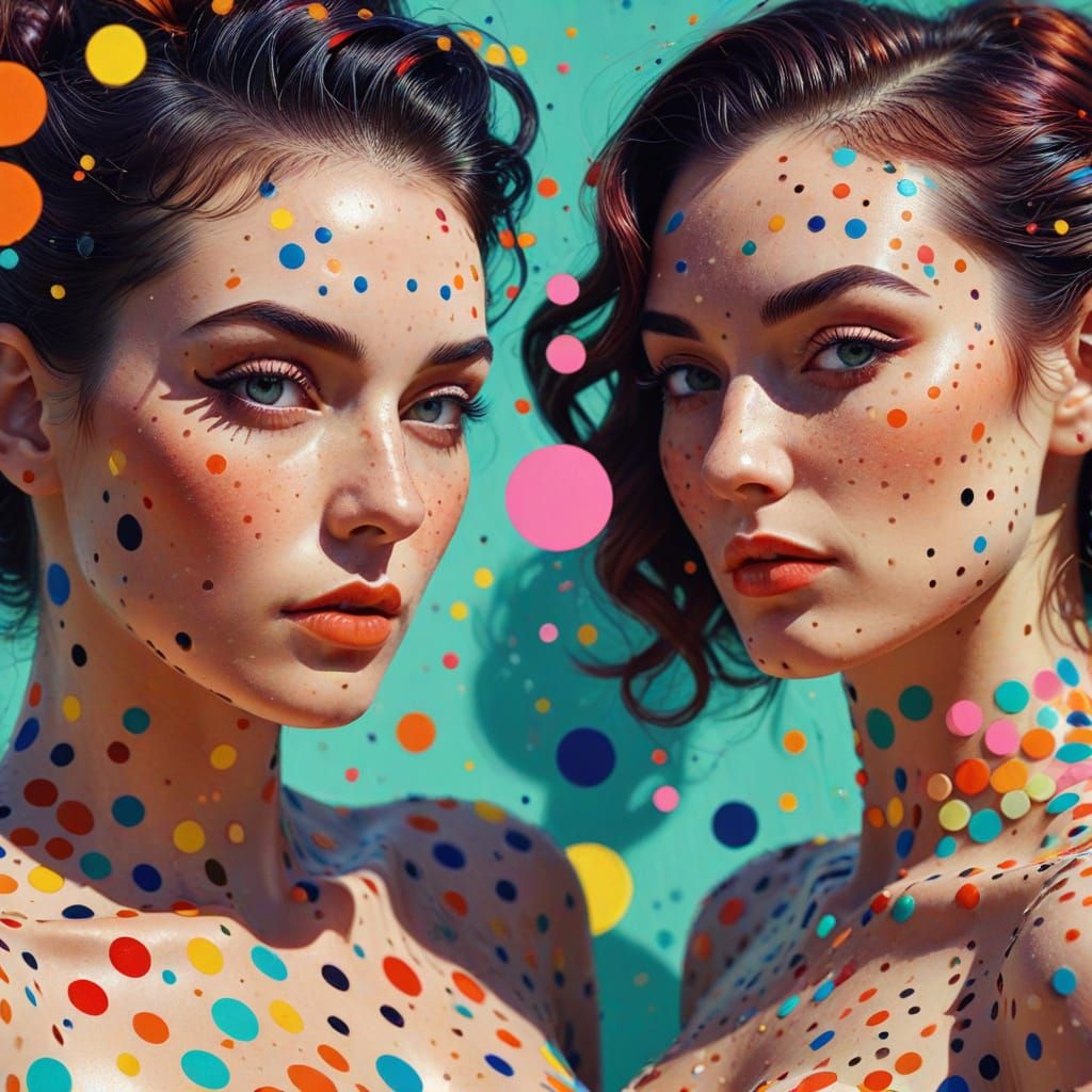 Polka Dot Women in Pop Art Style