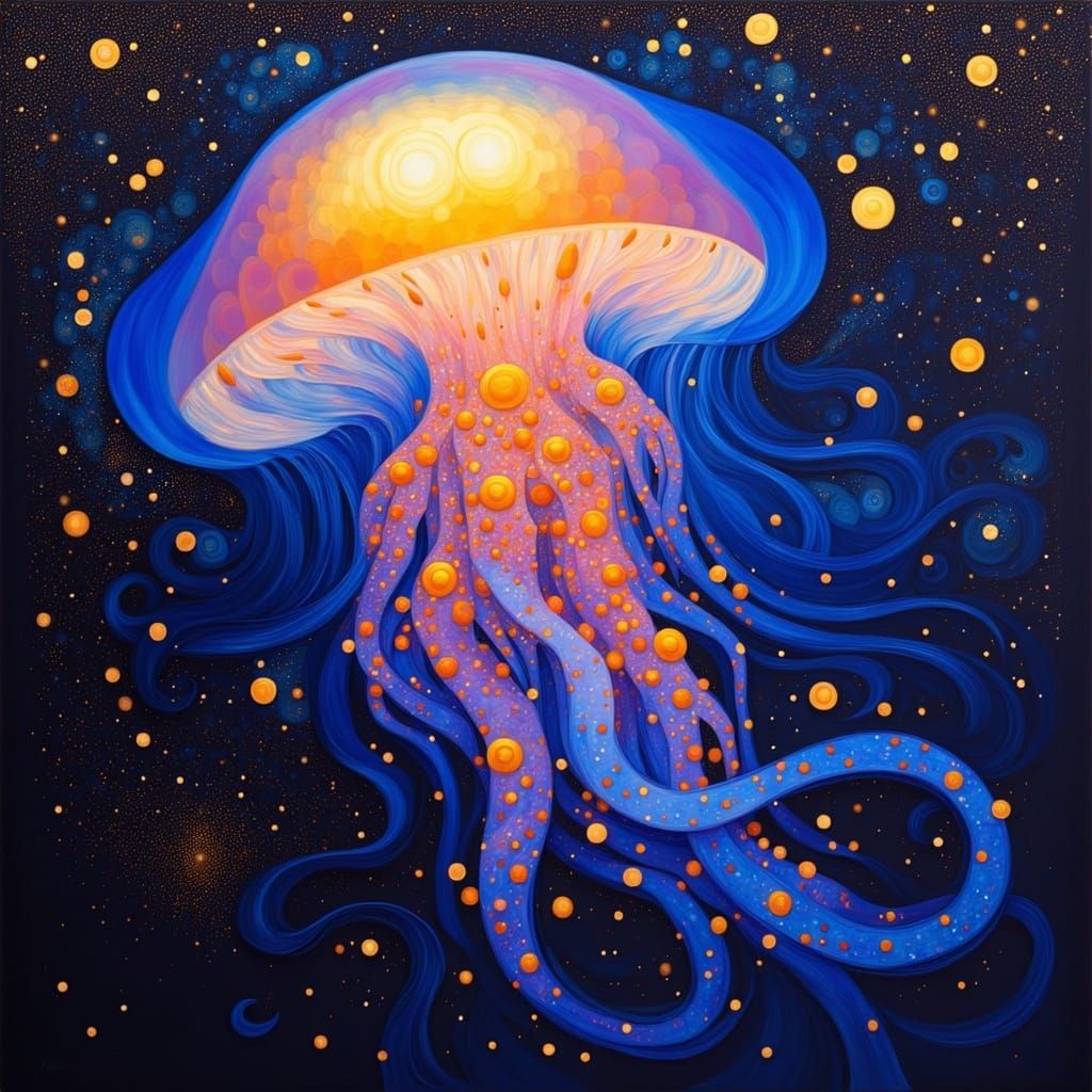 Bioluminescent Jellyfish Drifts Through Cosmic Stardust in E...