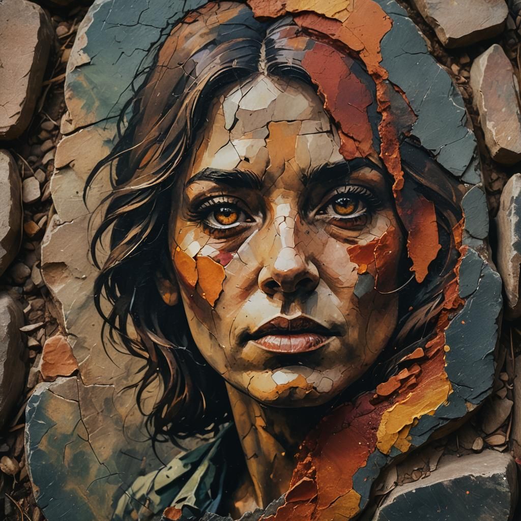 Portrait on Stone in Cinematic Film Noir Style