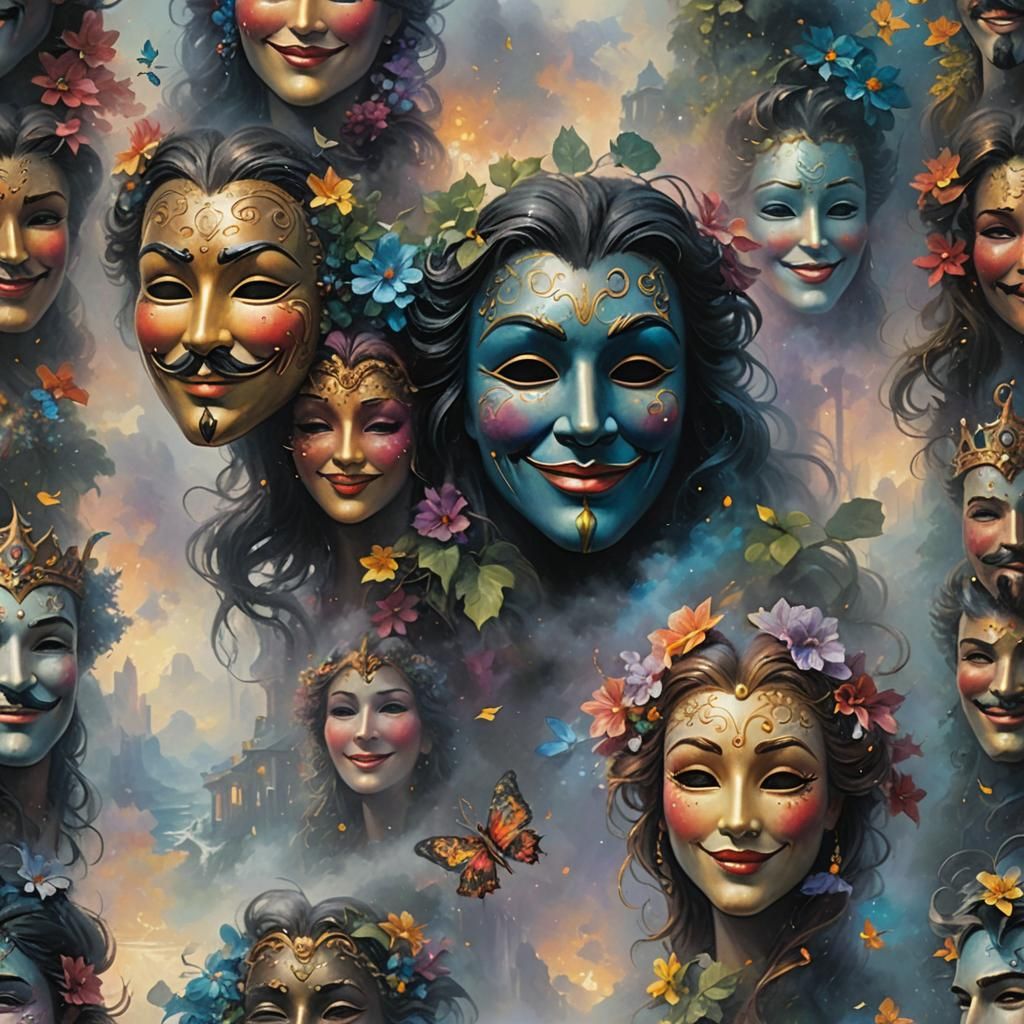 Dual Mask: Joy and Sorrow in Fantasy Style