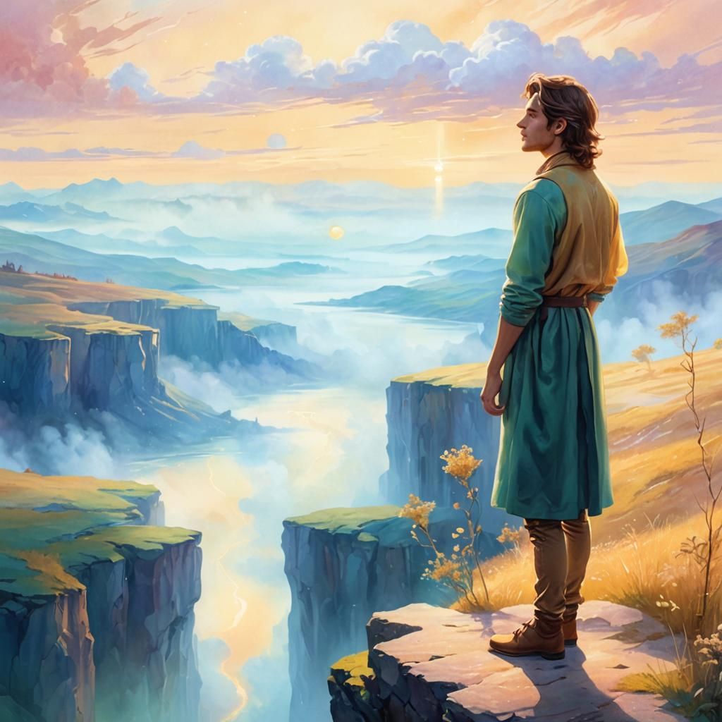 Dreamy Surrealism: Young Man in Fantasy Landscape