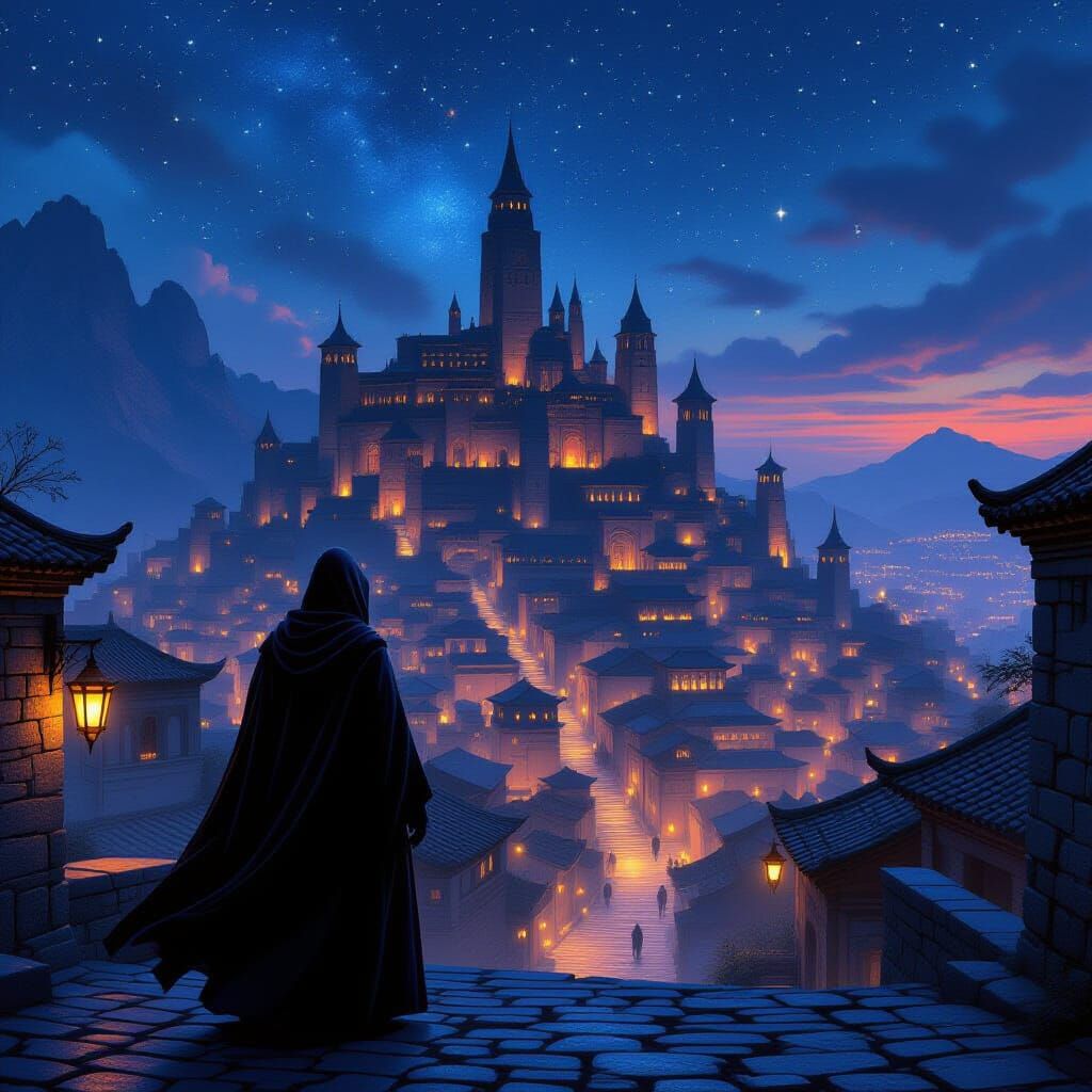 Ancient Lantern City Vista in Cinematic Style