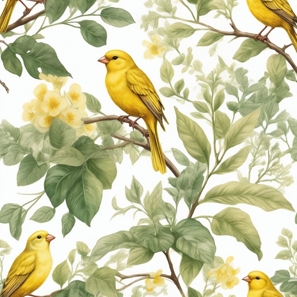 Whimsical Yellow Canary in a Sunny Vintage Landscape