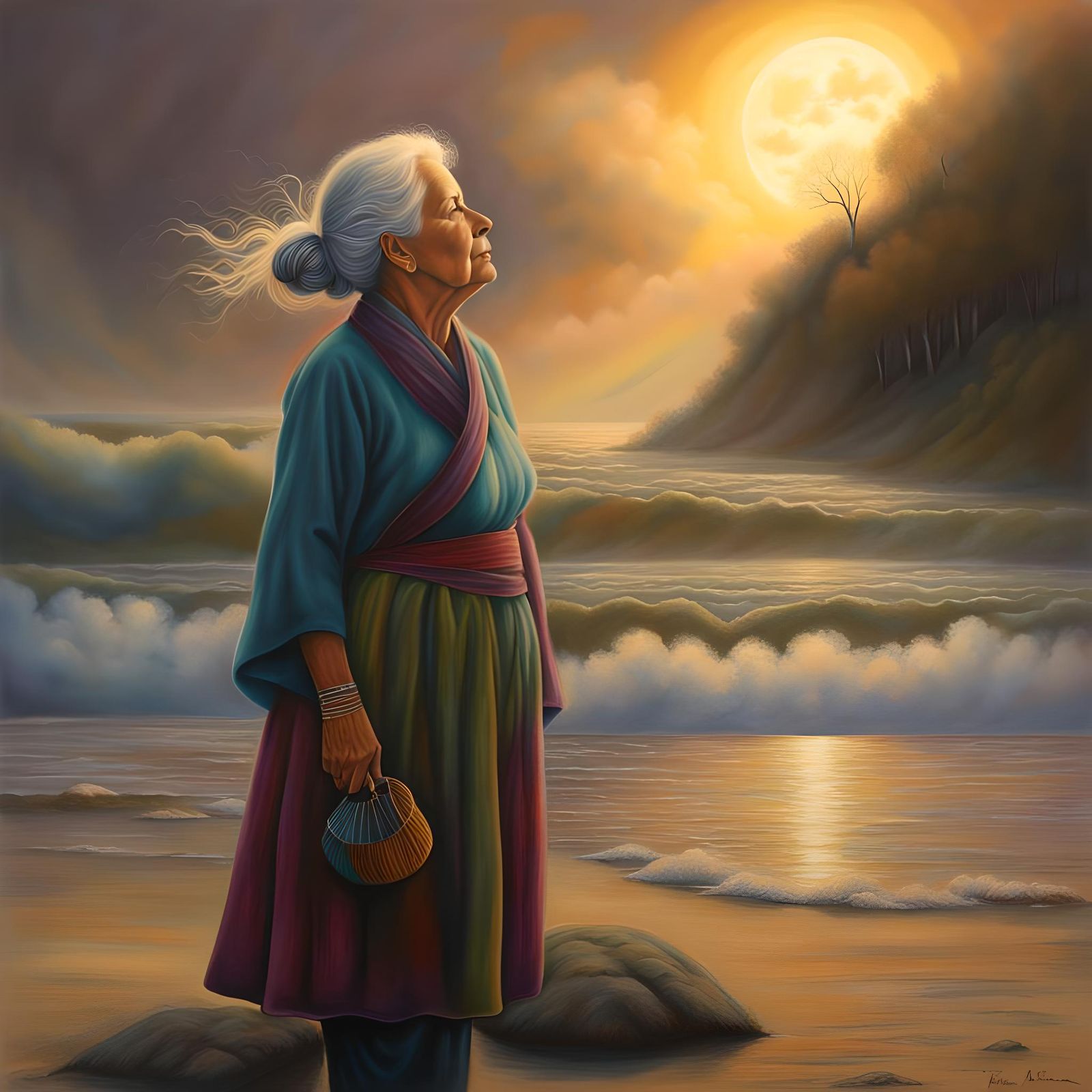 Mystical Pastel Portrait of an Older Woman