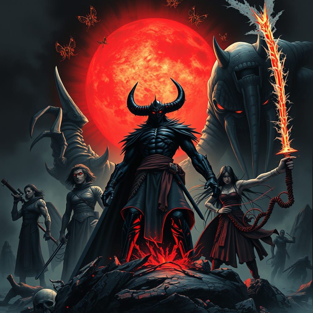 Berserk Characters in Dramatic Dark Fantasy Scene