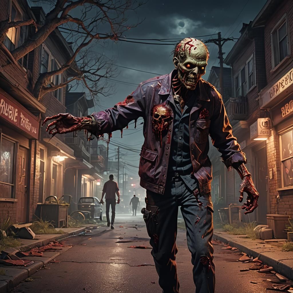 Zombie Walks at Night: Detailed Matte Painting