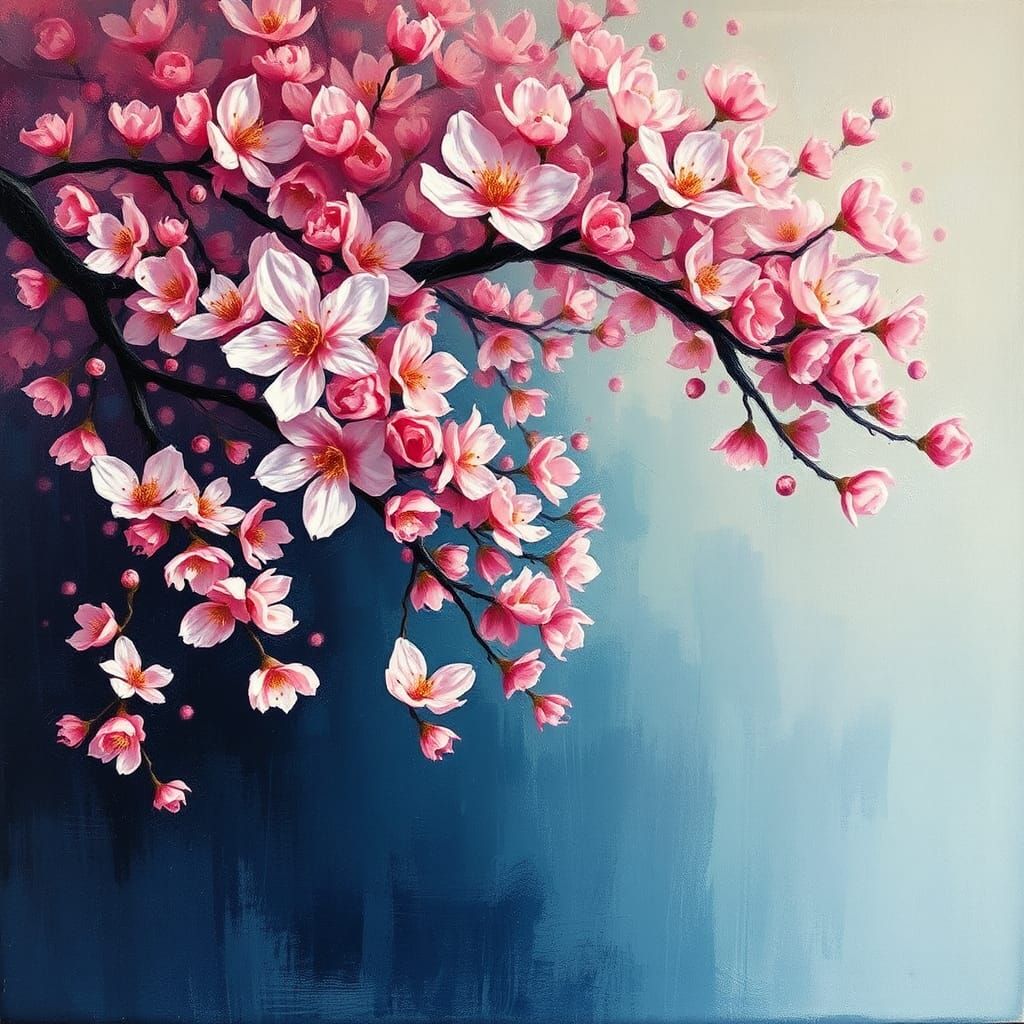 Vibrant Cherry Blossoms with Ethereal Brushwork