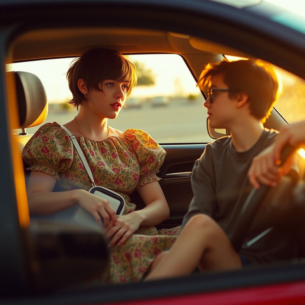 Androgynous Teen in Car, Evocative Portrait