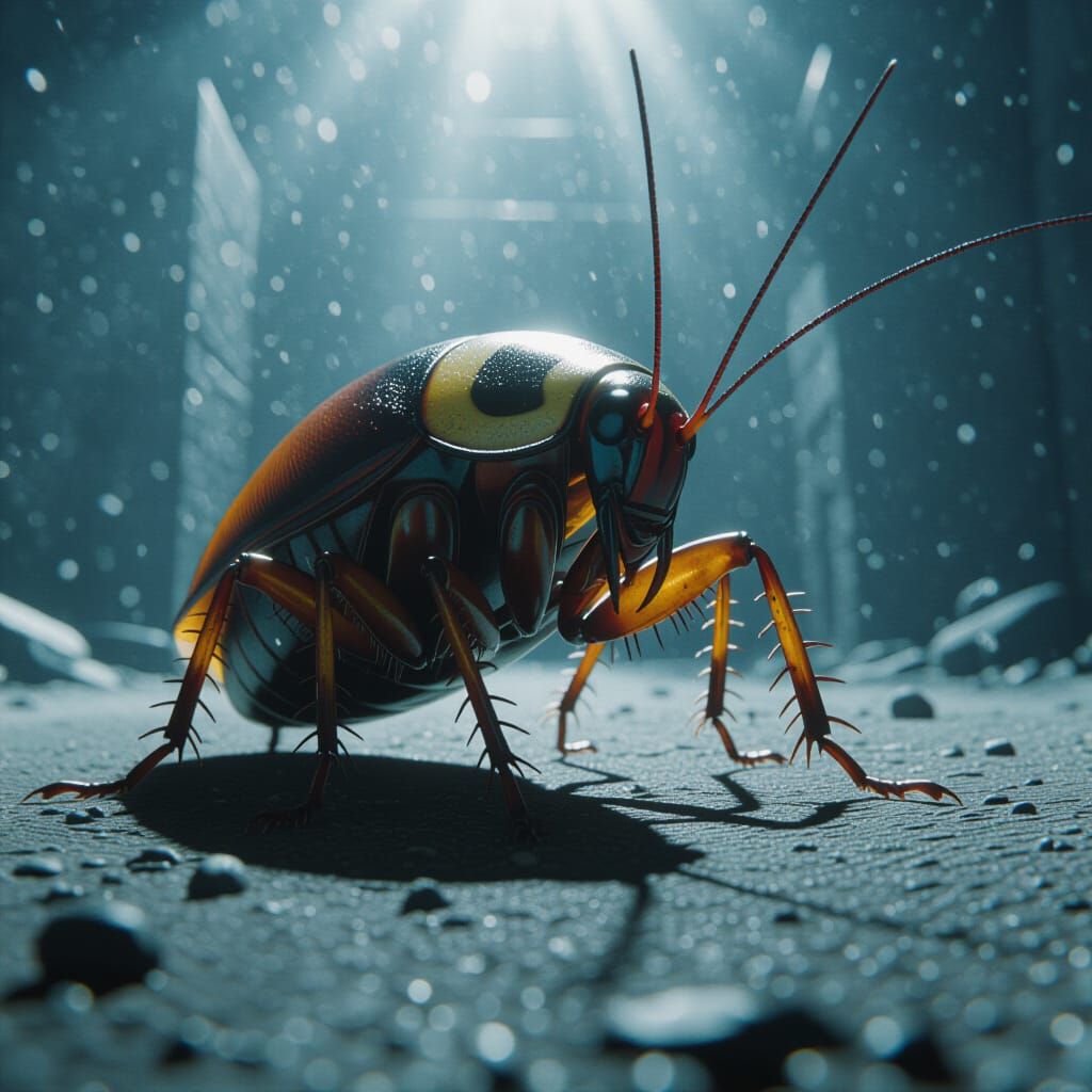 Giant Cockroach in Cinematic Lighting, 35mm Film Style