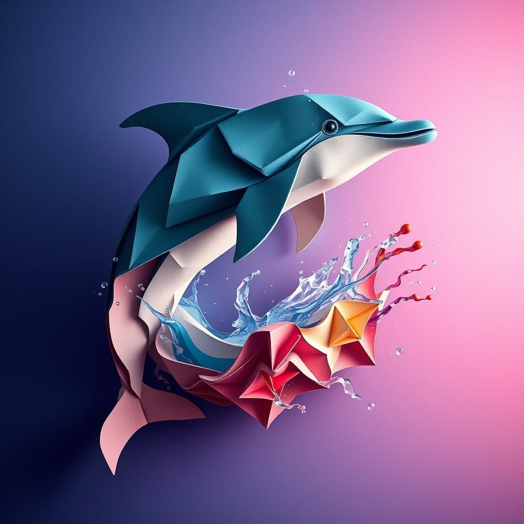 Dolphin to Whale Transformation in Origami Style