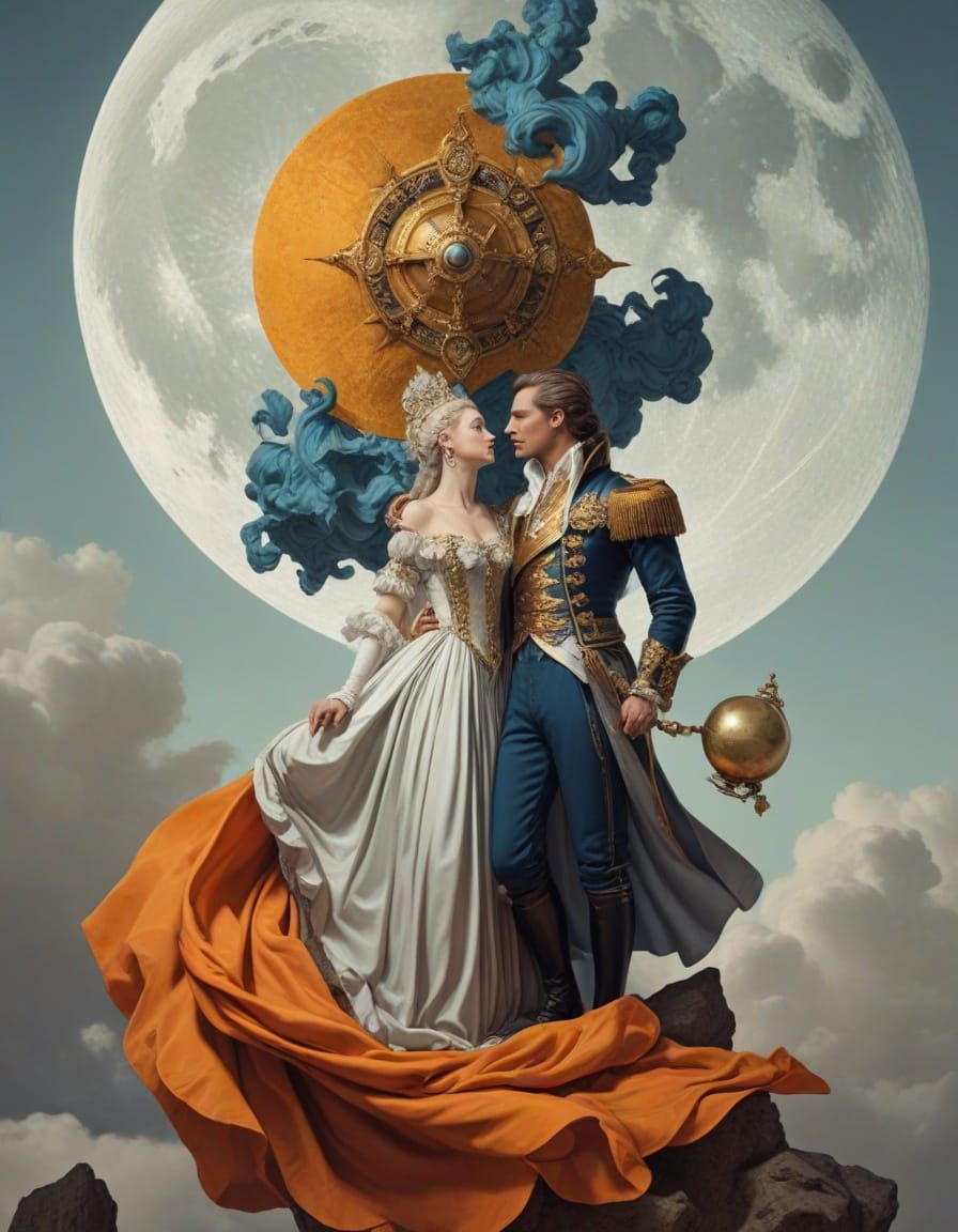 Baroque Sci-Fi King and Queen on the Moon