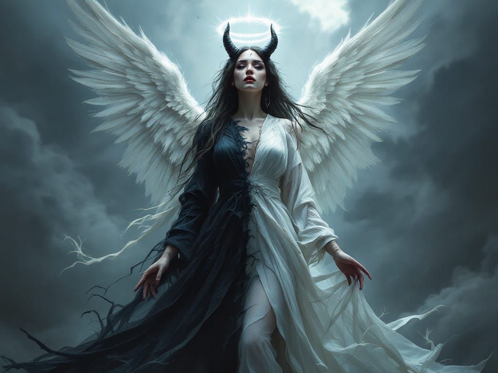 Dichotomous Goddess: Angelic Virtue Meets Dark Deception
