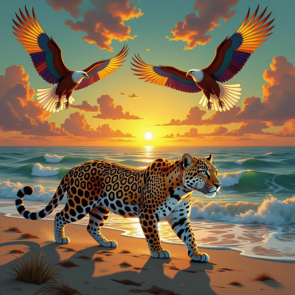 Kintsugi Leopard in Surreal Golden Dreamscape