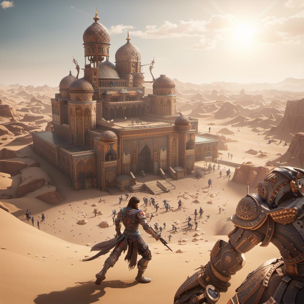Prince of Persia Epic Desert Battle in Sci-Fi Style