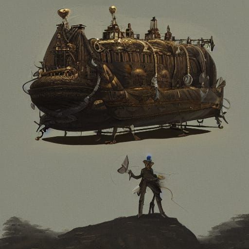 Steampunk Heroine Commands Majestic Airship in Golden Light