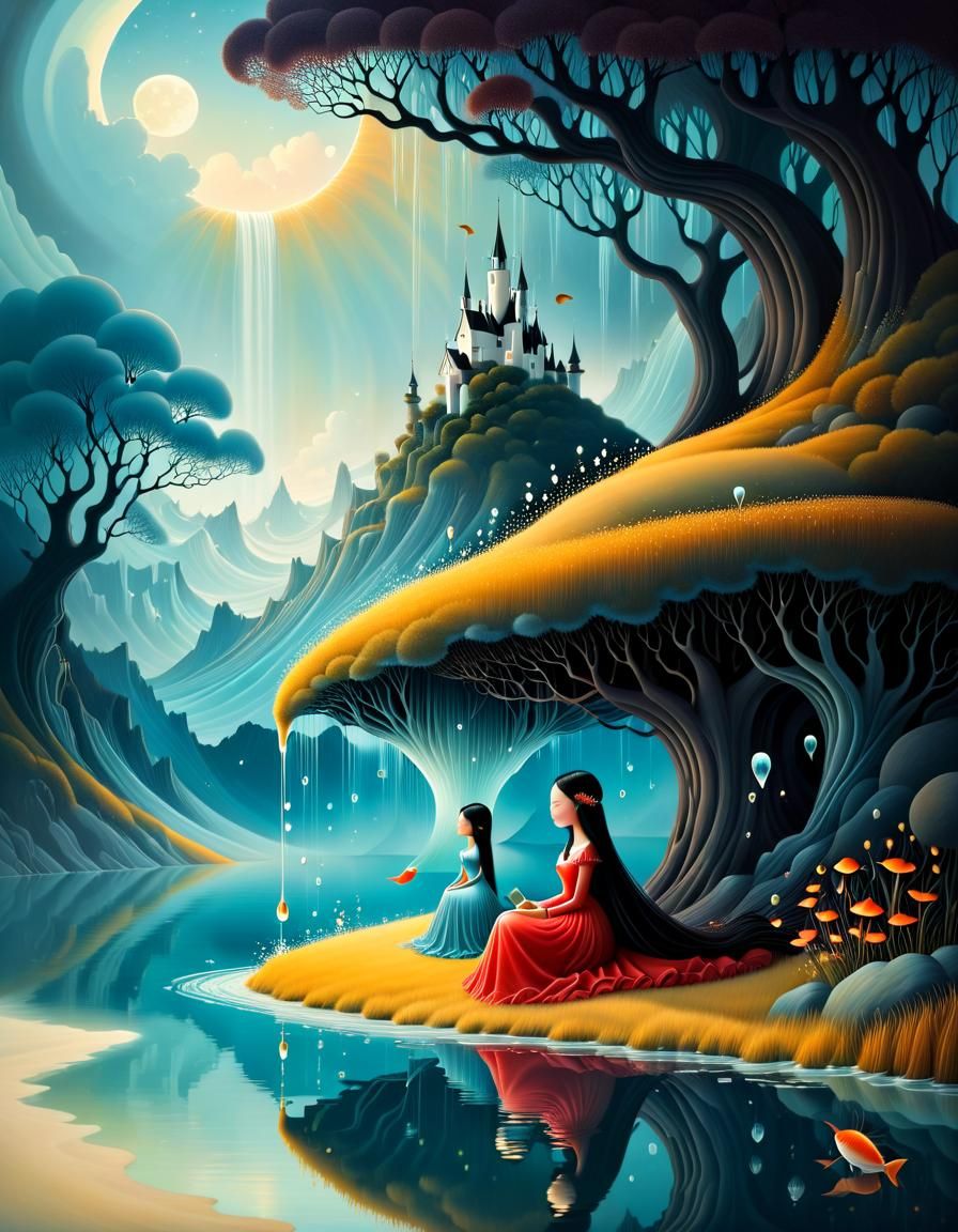 Fairytale Figures in Digital Splash Art Style