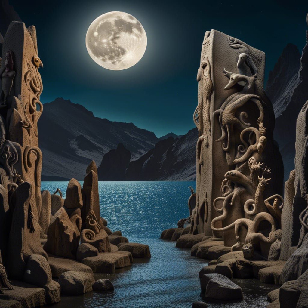 Cyclopean Monolith Under Moonlight, Natural Lighting