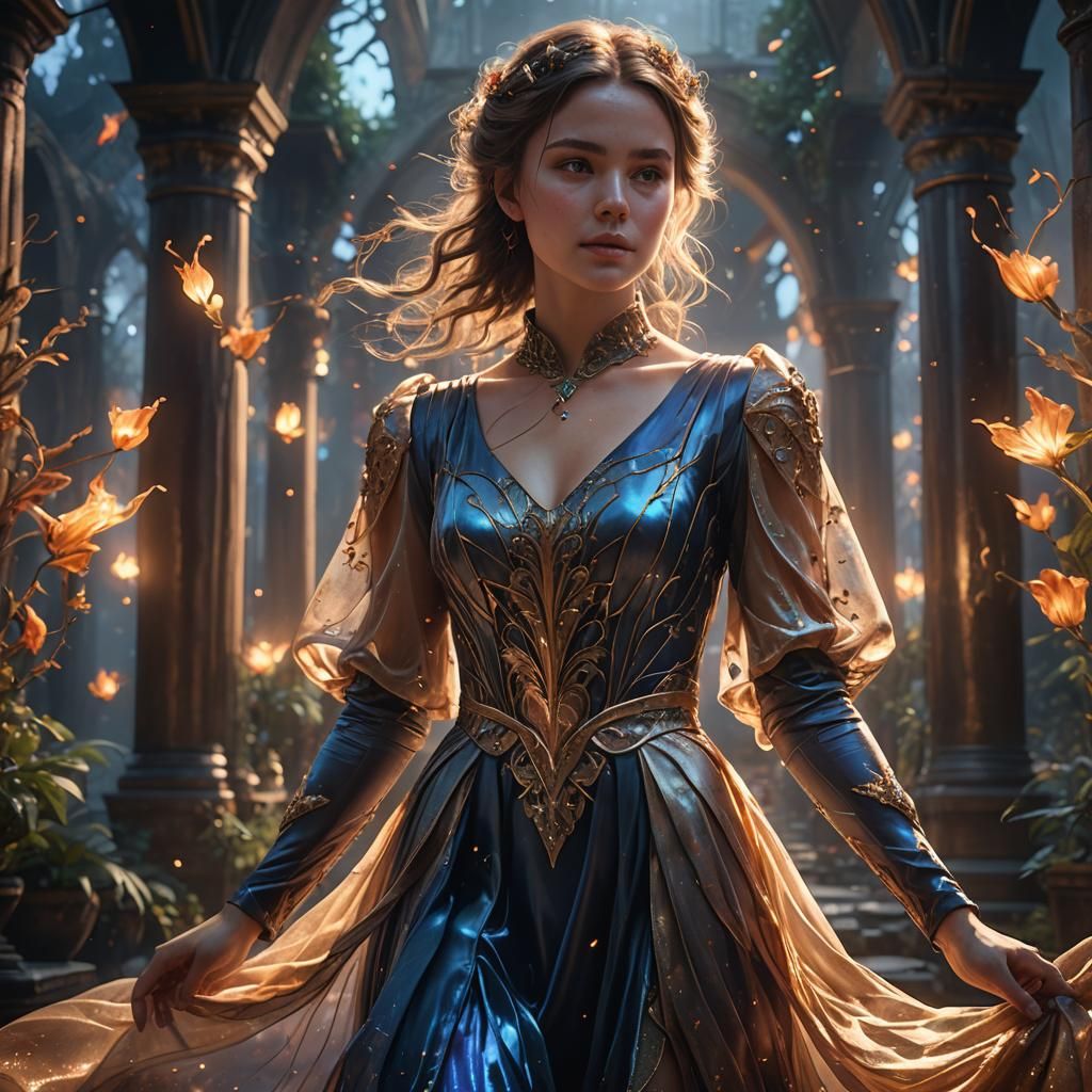 Girl in Glowing Silk Dress: Fantasy Concept Art