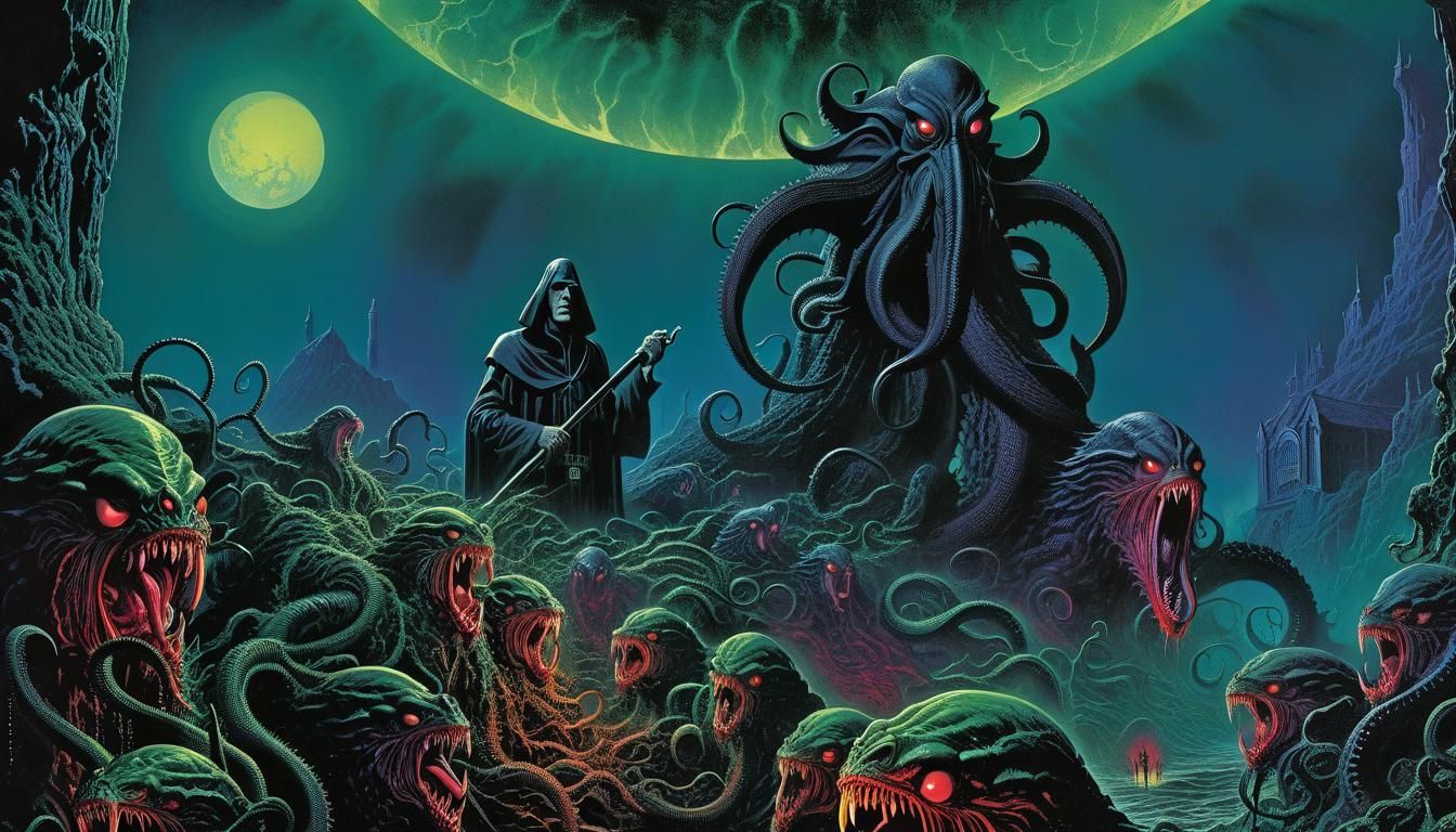 Lovecraftian Horror Scene in Gothic Colors