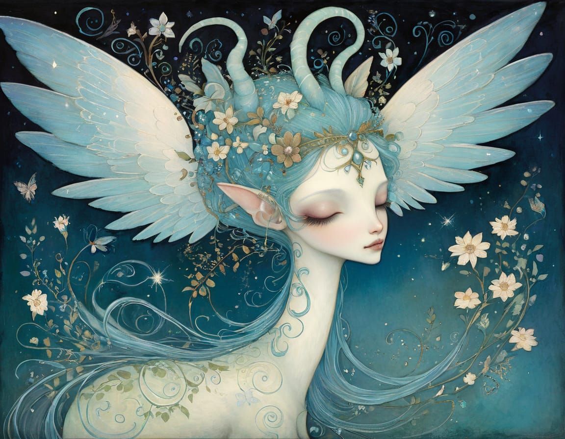 Winged Giraffe Fairy in Illustrative Style