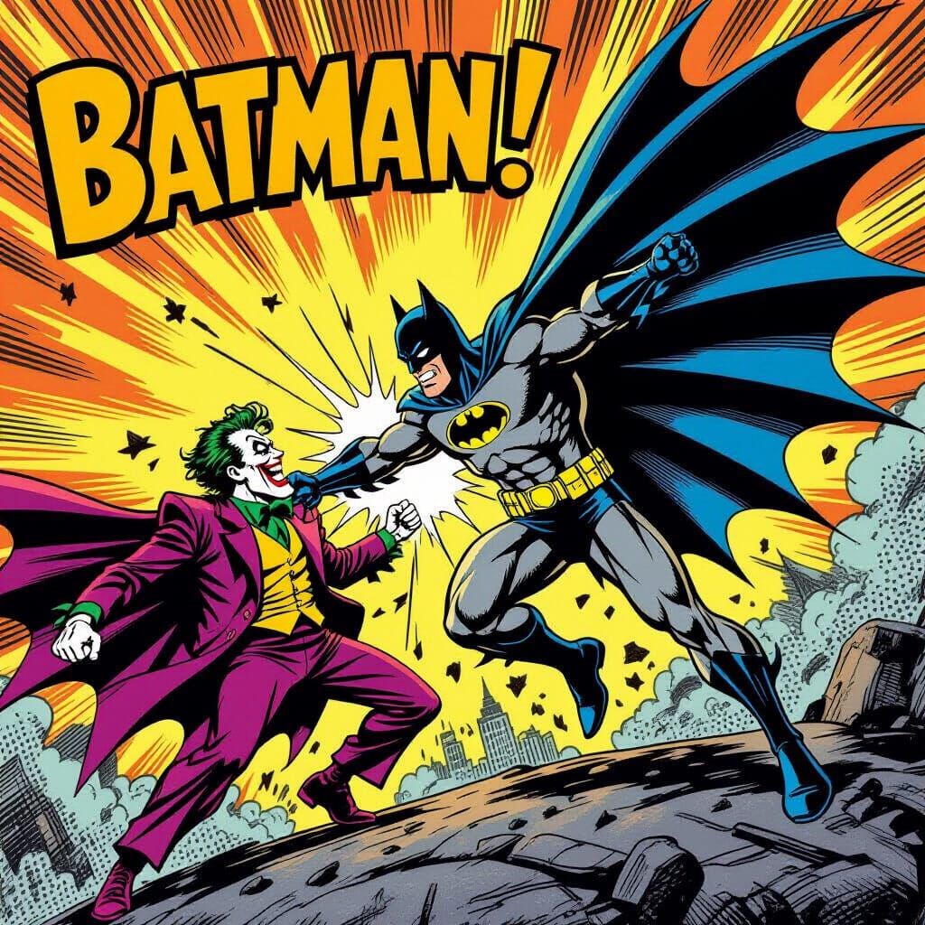 Batman's Final Blow Against Joker Retro Comic Art