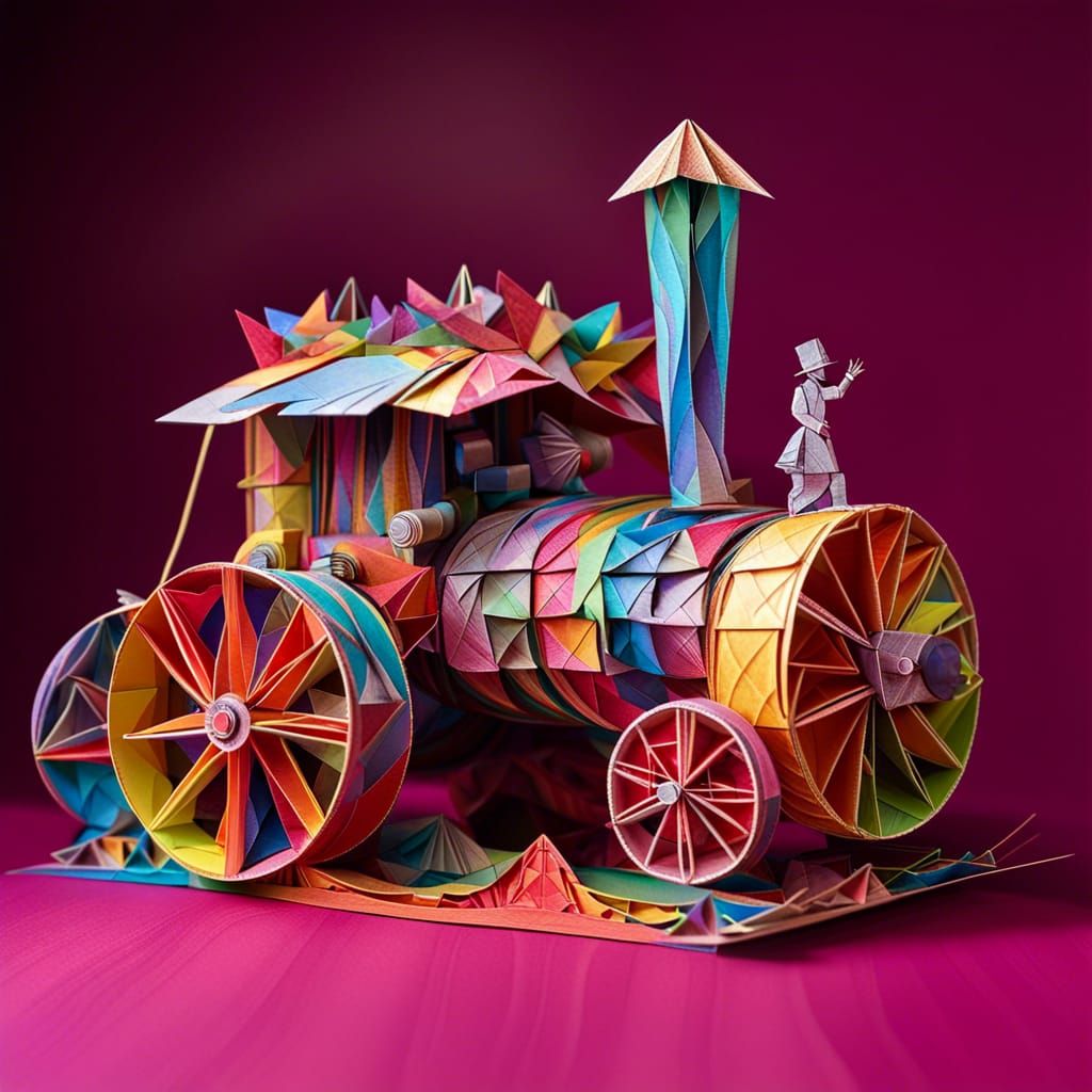 Colorful Origami Steam Engine at Vintage Fair