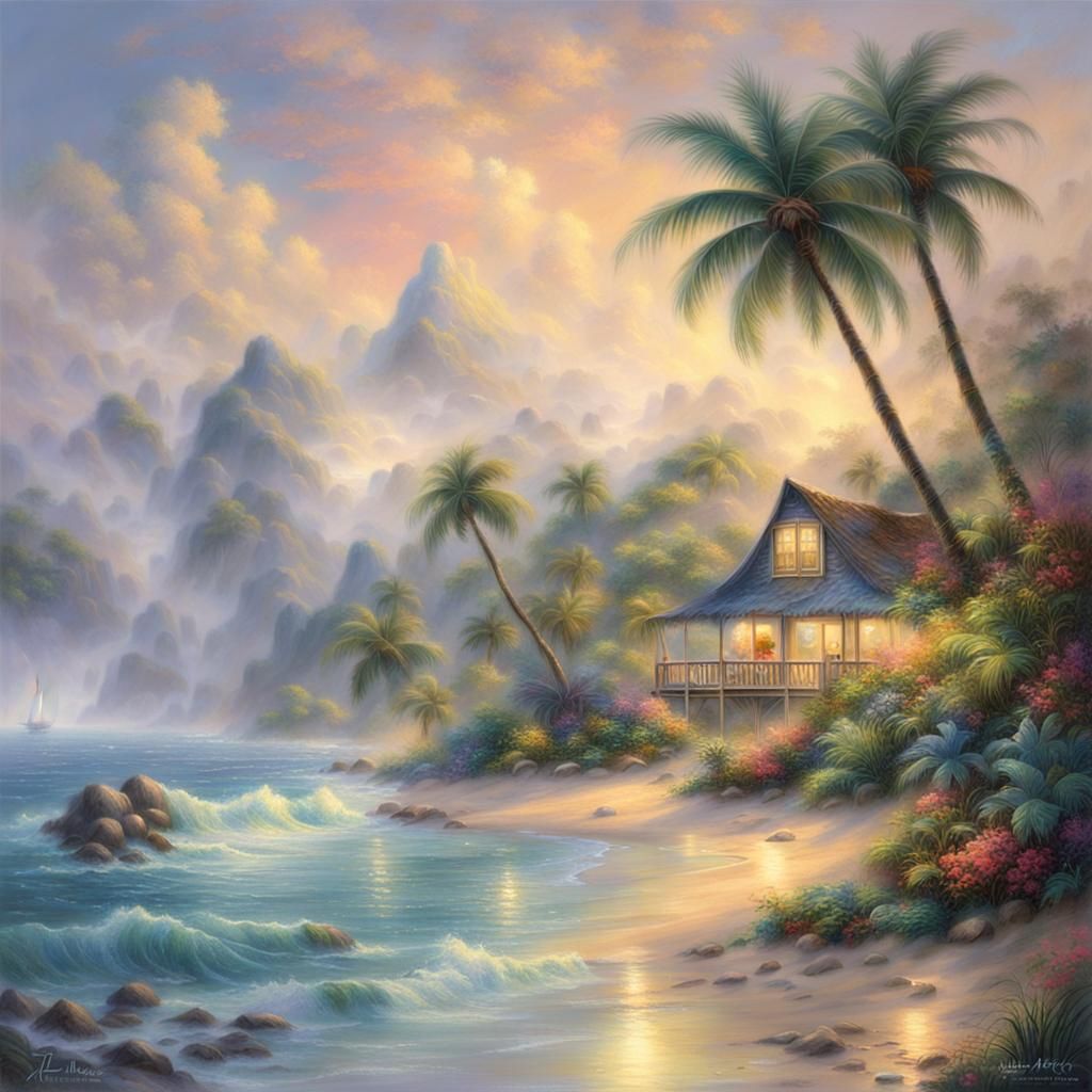 Tropical Island Beach in Ethereal Fantasy Style