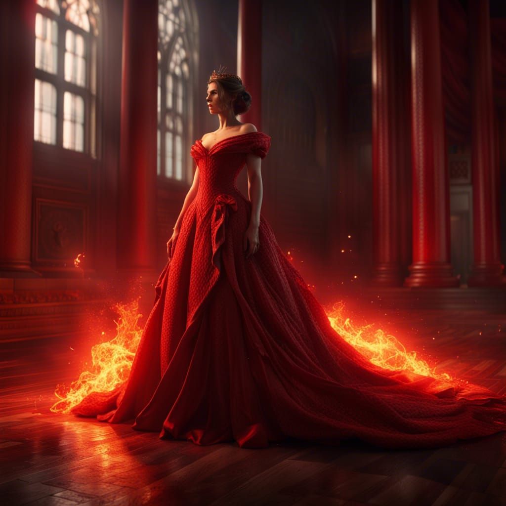 Fiery Red Ball Gown Concept Art