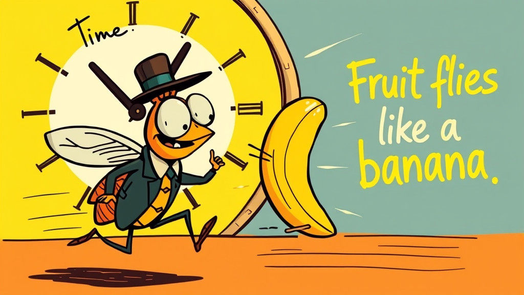 Whimsical Cartoon Fruit Fly Chases Banana in Timeless Ruckus