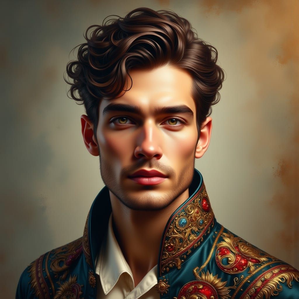 Regally Handsome Young Man in Ornate Attire