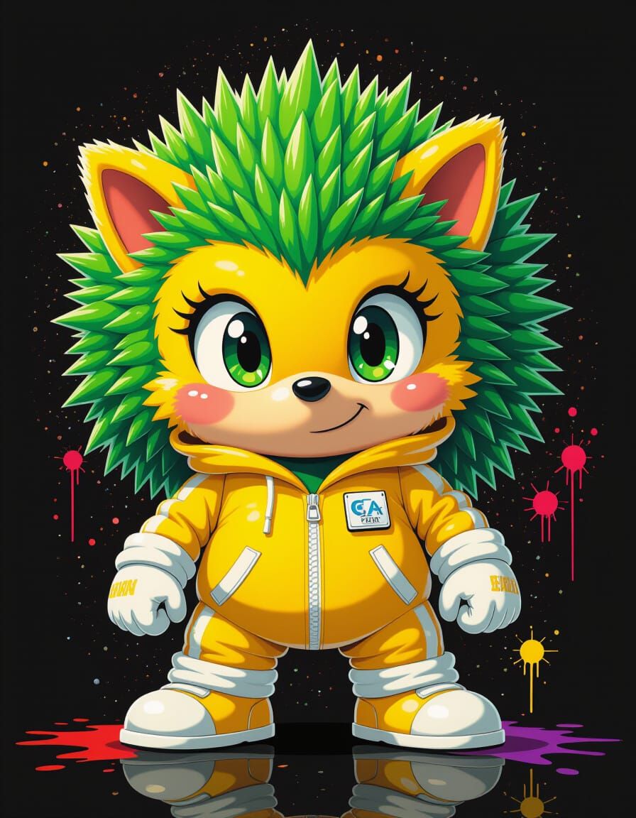 Cartoon Hedgehog Graffiti Art with Bold Colors