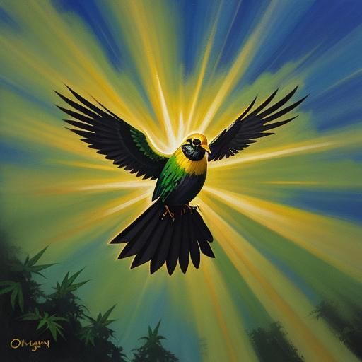 Gouache Painting of Bird Flying in Deep Shadow