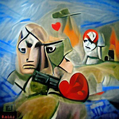 Love as Battlefield: Picasso-Style Oil Painting