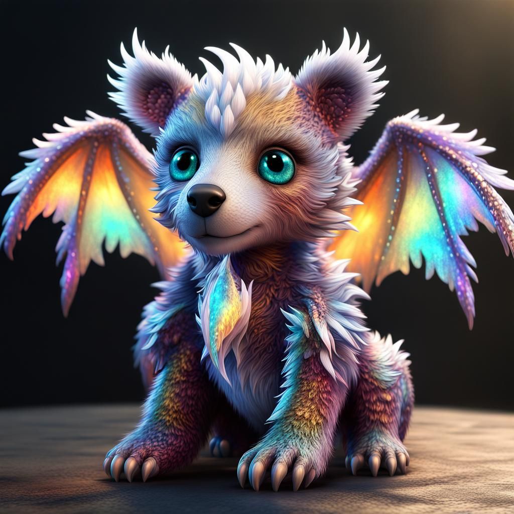 Adorable Baby Dragon Bear in Fantasycore CGI