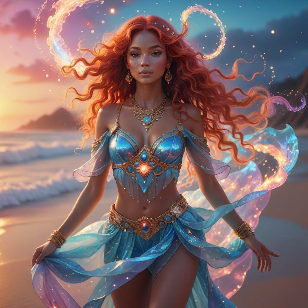 Cosmic Genie Emerges from Smoke: Mixed Media Illustration