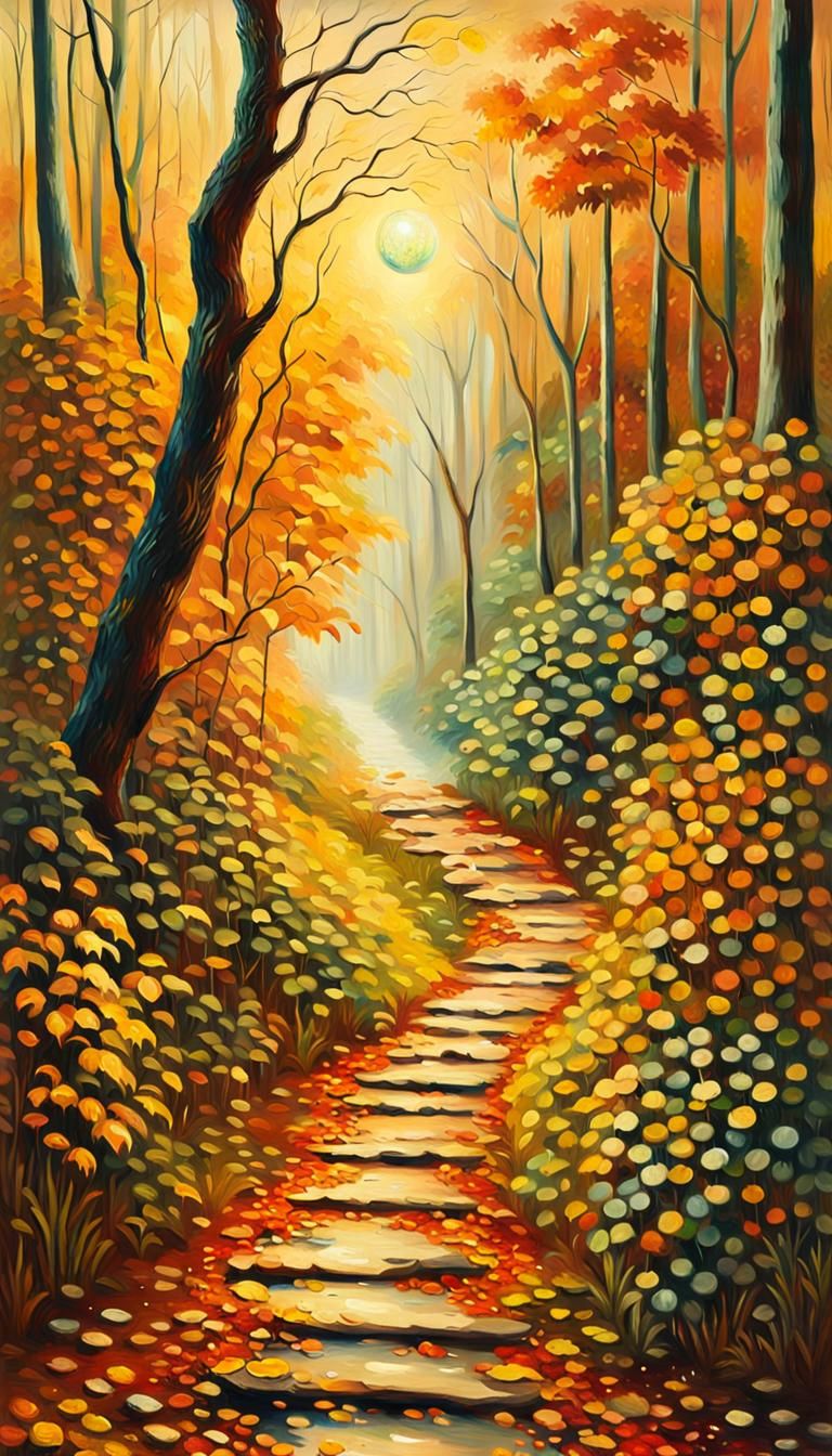 Amazonian Forest Path with Sparkling Orb, Oil Painting