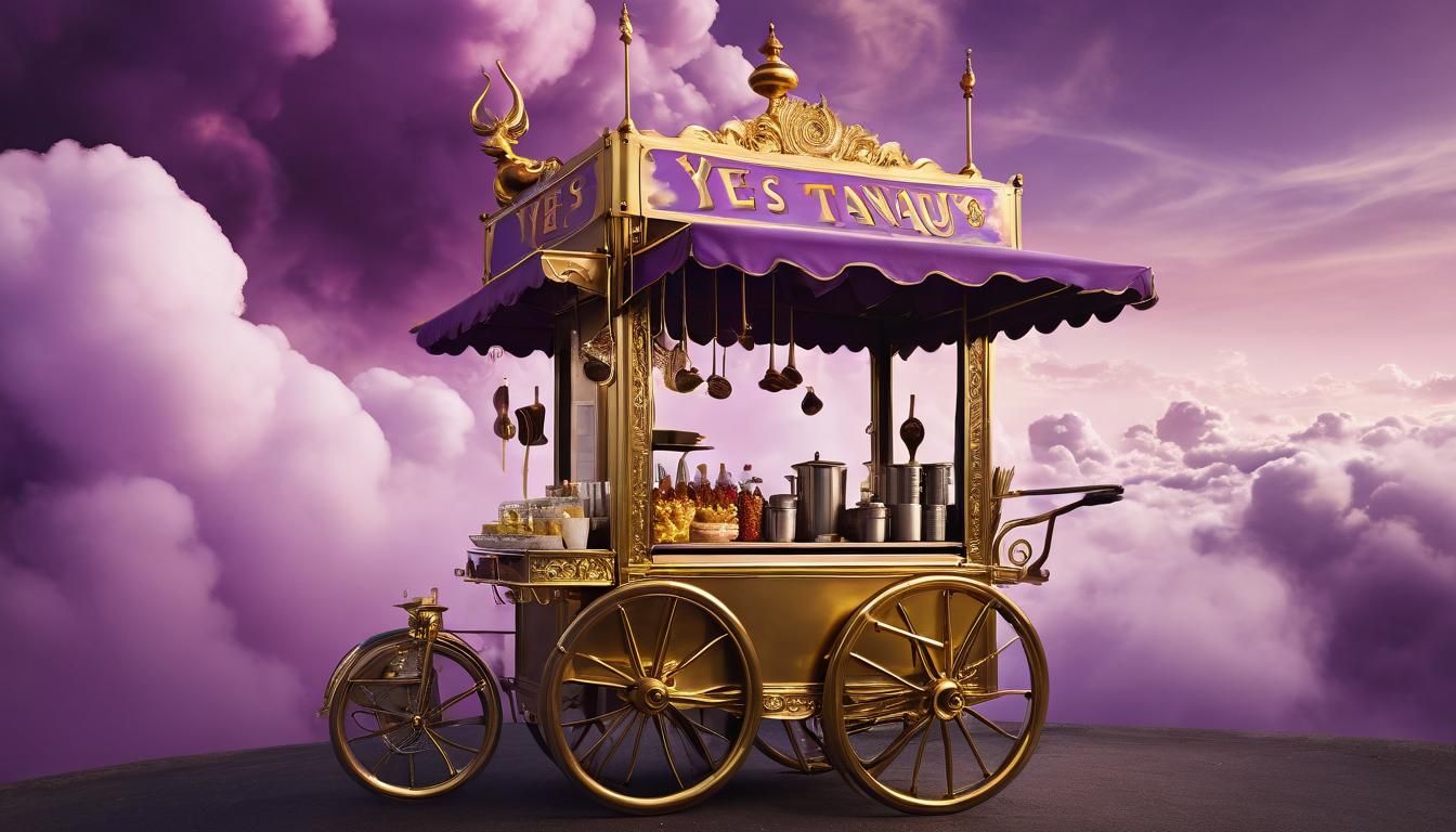 Anthropomorphic Street Food Cart in Surrealist Style
